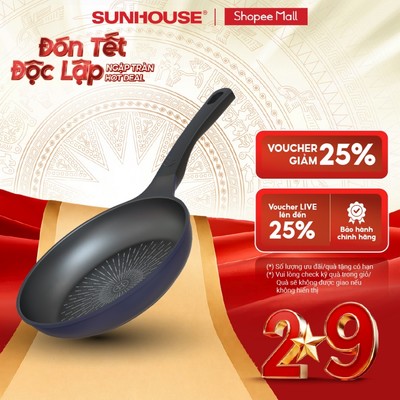 [NEW] Chảo chống dính siêu bền KHÔNG TỪ Sunhouse SBD20-24-26-28-30B - Chống dính 2 lớp - Vân đá truyền nhiệt