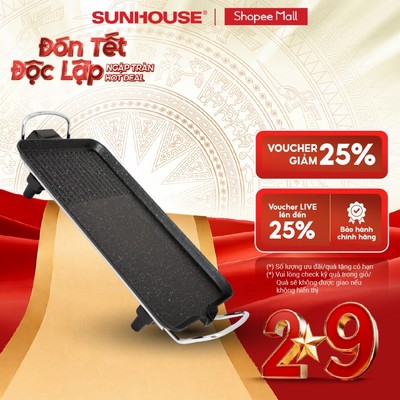 Bếp nướng điện Sunhouse SHD4607 - Công suất 1500W - Một miệng rót mỡ thừa tiện dụng - Phích cắm rời, 2 chấu