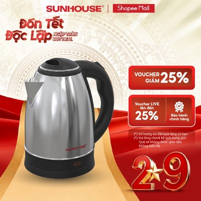 Ấm siêu tốc Inox 1.8L SUNHOUSE Happy Time HTD1021 - Hàng chính hãng - Bảo hành 12 tháng