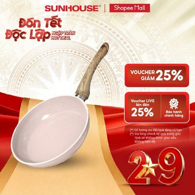 Chảo siêu bền đá đáy từ Sunhouse Trendy SFP18-20-22-24P - Chống dính 4 lớp vân đá - Phù hợp với mọi loại bếp