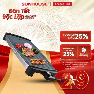 Bếp nướng điện Sunhouse SHD4612 - Chống dính cao cấp - Diện tích mặt bếp lớn - Tự ngắt khi quá nhiệt