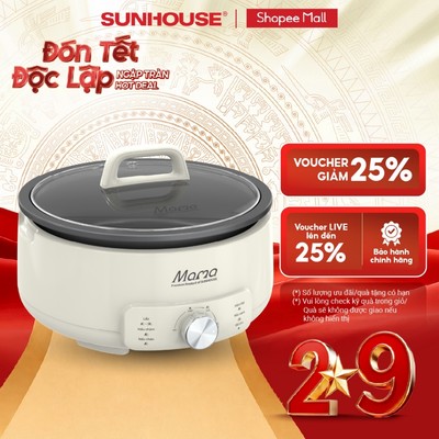 Nồi điện đa năng 4L Sunhouse Mama SHD4548 - 1500W, 5 chức năng - Chống dính Flead 2 lớp - Tự ngắt khi quá nhiệt