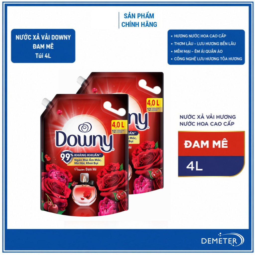 Combo 2 túi Nước Xả Vải Downy Hương Đam Mê 4L hàng chính hãng