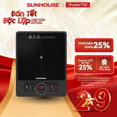 Bếp hồng ngoại Sunhouse SHD6012A - Công suất 2000W - Mặt kính pha lê - Chế độ hẹn giờ - Khóa trẻ em - Đa chức năng