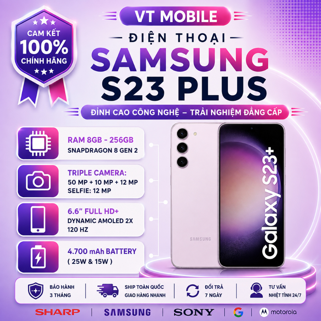 ĐIỆN THOẠI SAMSUNG S23 PLUS ( Ram 8/256GB), Chip Snapdragon 8 gen 2, Pin 4700mAH
