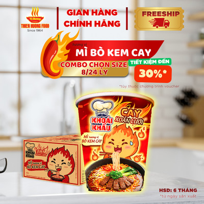 MÌ CAY XOẮN LƯỠI - Mì Khoái Khẩu Hương Vị Bò Kem Cay - 8 ly/24 ly x 67gram/ly