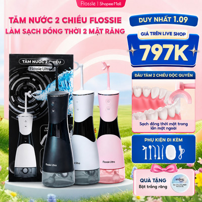 [GIÁ 935K TẠI LIVE SHOP] Tăm Nước FLOSSIE ULTRA 2 Chiều Cầm Tay 5 Chế Độ Làm Sạch Sâu Phù Hợp Người Niềng Răng, LIS