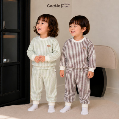Bộ Giữ Nhiệt Cho Bé COOKIE,Bộ Dài Tay Phối Bo Caro Cotton Dày Vừa Phải CHo Bé Từ 6 Tháng Đến 5 Tuổi 2026