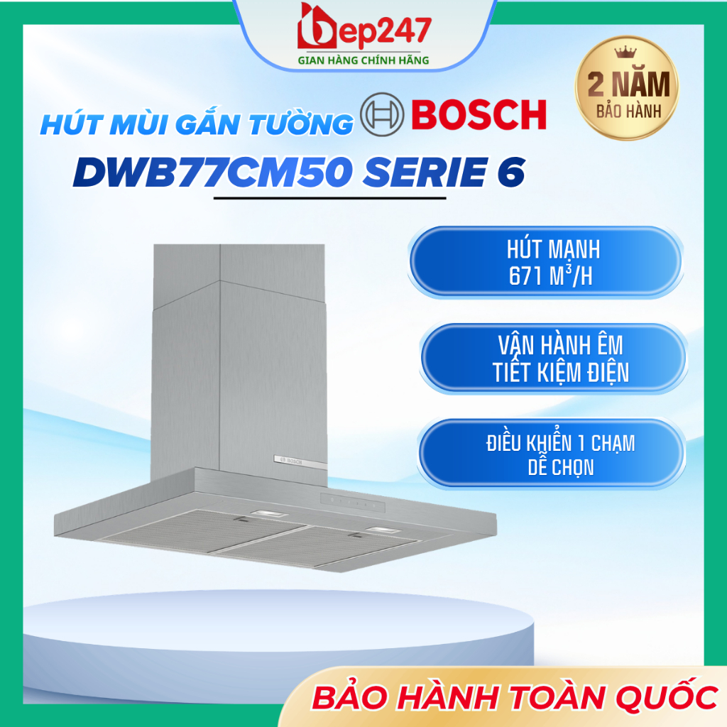 Máy Hút Mùi Bosch DWB77CM50 Serie 6 Chính Hãng Gắn Tường 70cm Inox EcoSilence Drive Công Suất Hút 67