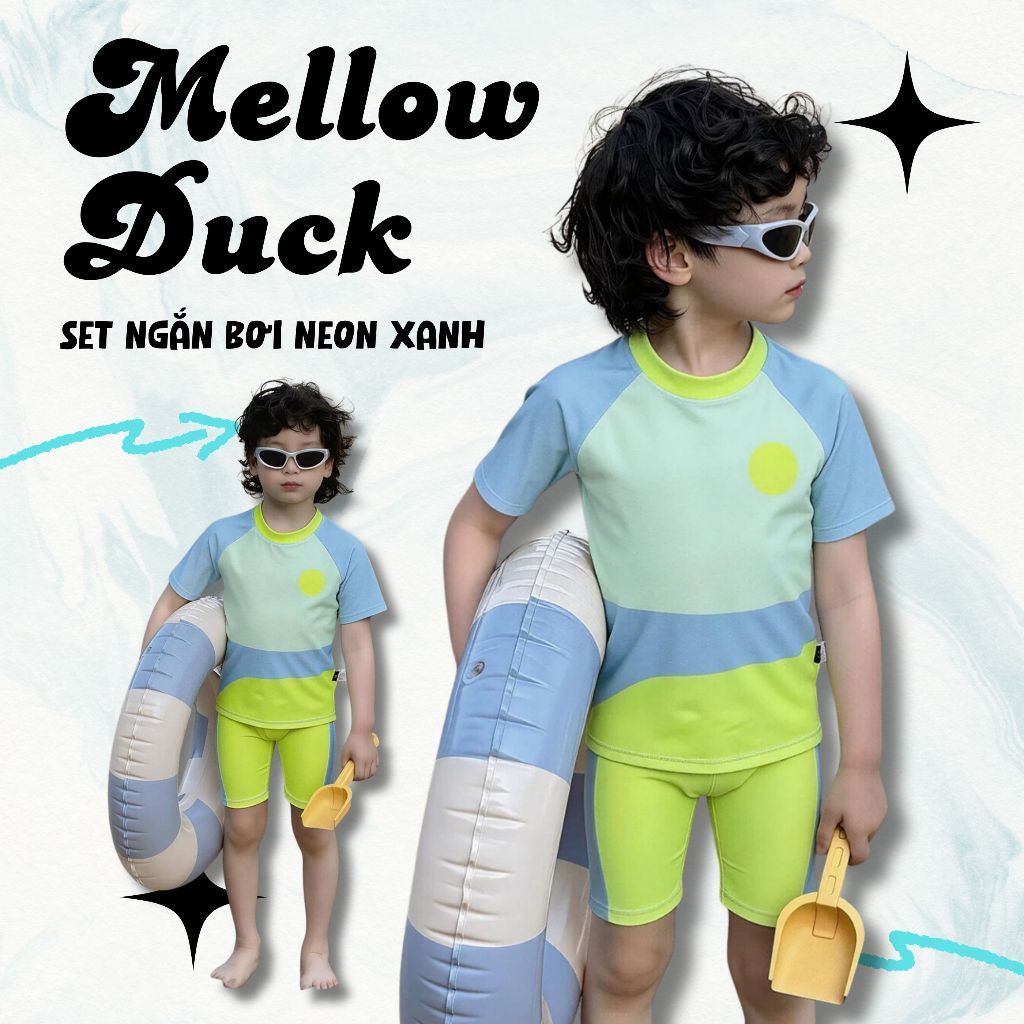 Set Bơi Bé Trai Neon Xanh Phối Lục, Đồ Bơi Mùa Hè Mellow Duck - B2604020