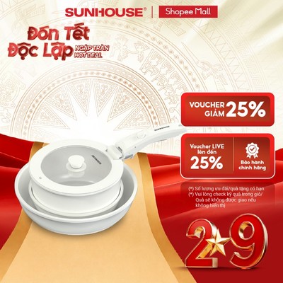 [Độc Quyền] Bộ nồi chảo cán rời chống dính 3 món Sunhouse Trendy SHG509M - Chống dính Ceramic -Dùng mọi loại bếp