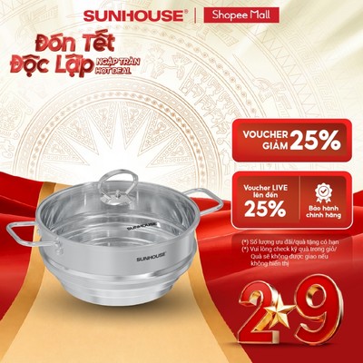 Xửng đa năng inox Sunhouse Eco SHG105-24 - An toàn - Tỏa nhiệt đều - Bảo toàn dưỡng chất - Phù hợp nhiều size nồi
