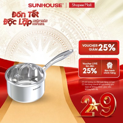 Quánh inox 304 liền đáy Sunhouse AMSP-xx - Inox 304 đa lớp an toàn - Tay cầm chống bỏng - Dùng mọi loại bếp
