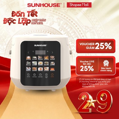 Nồi cơm điện tử 1.8L Sunhouse SHD8925 - 15 chức năng nấu tiện lợi - Lòng nồi chống dính Teflon - Hẹn giờ tới 24 giờ