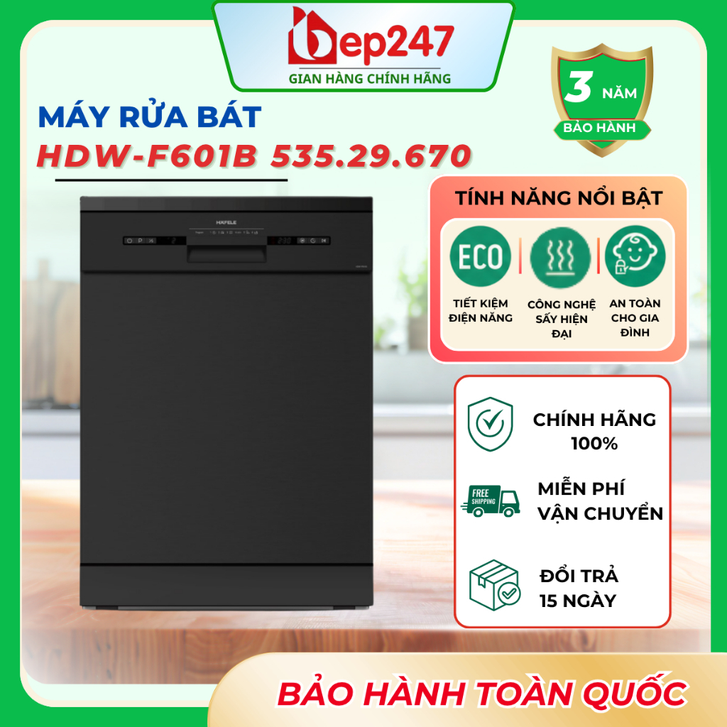 Máy Rửa Chén Hafele HDW-F601B 535.29.670 14 Bộ Độc Lập Inverter BLDC UV Diệt Khuẩn Chính Hãng