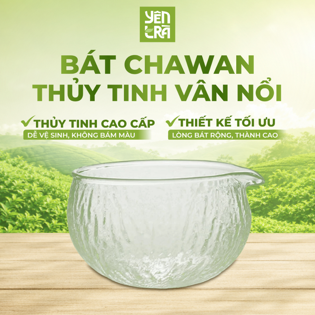 Bát Chawan Thủy Tinh Vân Đá Pha Matcha Cao Cấp - Dụng Cụ Đánh Trà Đạo Nhật Bản Yên Trà