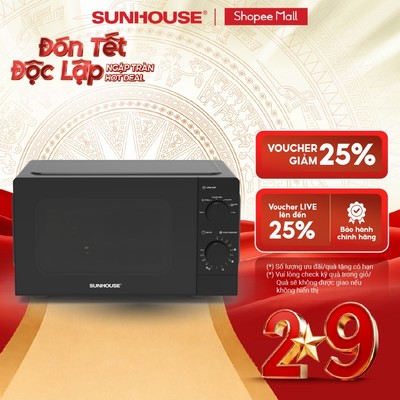 [New] Lò vi sóng 20L Sunhouse SHD482x - Công suất 1000W - Đa chức năng - 6 mức nhiệt linh hoạt - Kính 2 lớp siêu bền