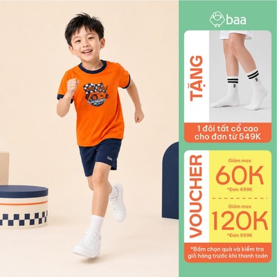 [Đơn 549k nhận 1 đôi vớ] Set bộ đồ bé trai đi học mềm mát, thoáng khí, thấm hút 10 - 35kg Baababy DB03N