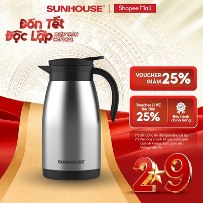 Ấm giữ nhiệt pha trà 1.4L Inox 304 Sunhouse KS-TH1400TI - Inox 304 an toàn - Giữ nhiệt tới 10h - Nắp nhấn tiện lợi