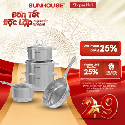 Bộ nồi chảo Inox Impact plus Sunhouse healthy SHG991 - Đáy từ 5 lớp bền bỉ -Dùng mọi loại bếp