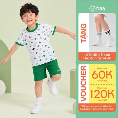 [Đơn 549k nhận 1 đôi vớ] Set bộ quần áo thun bé trai thấm hút, mát, mềm mại (1- 10 tuổi) Baababy DB04N