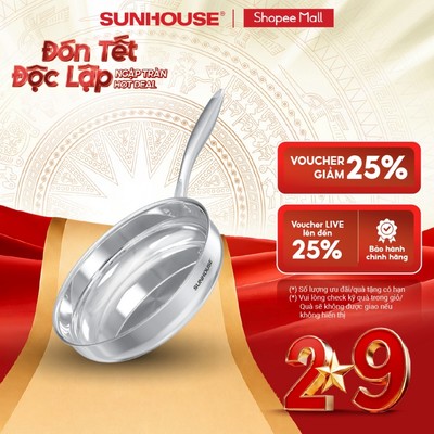 Chảo inox 304 đa lớp cao cấp SUNHOUSE INxxM15 - 3 lớp liền khối - Bắt từ nhạy bén - Phù hợp mọi loại bếp