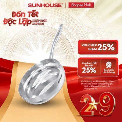 Chảo sâu Inox 3 lớp liền khối Sunhouse Healthy IN20-24-26-28M11 - Inox 304 - Lòng sâu tiện lợi - Phù hợp mọi loại bếp