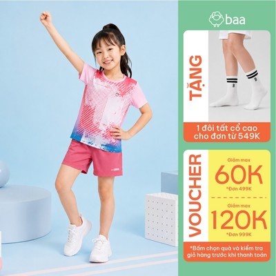 [Đơn 549k nhận 1 đôi vớ]Set đồ bộ thể thao bé gái chạy bộ, cầu lông siêu nhẹ mềm mát thoáng khí 18-52kg Baa Active QU46N