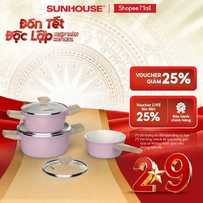 Bộ nồi phủ sứ Nano đáy từ Sunhouse Healthy SHG7979MP1/MT1 - Chống dính Nano Ceramic - Dùng mọi loại bếp