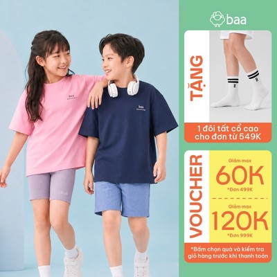 Combo 2 áo thun, áo phông trơn unisex thời trang hè bé trai, bé gái mát mẻ thấm hút nhanh khô 1-10 tuổi Baababy AT37N