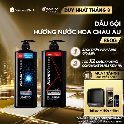 Dầu gội Nam XMen for Boss 850g Intense/Legend, Hương Nước Hoa Châu Âu Sang Trọng Lịch Lãm