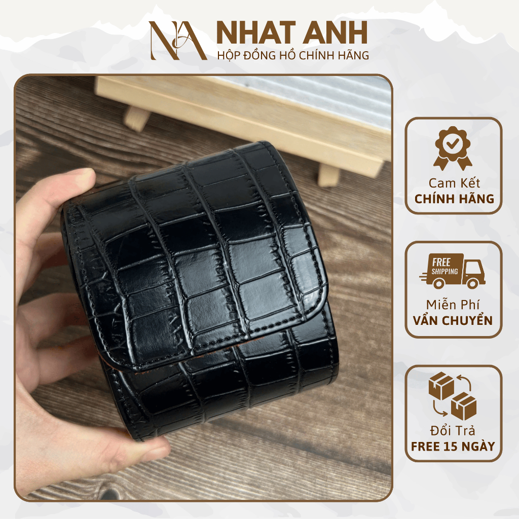 Hộp Đựng Đồng Hồ Da PU Vân Cá Sấu Nhật Anh Box Một Ngăn Màu Đen Bảo Hành 6 Tháng