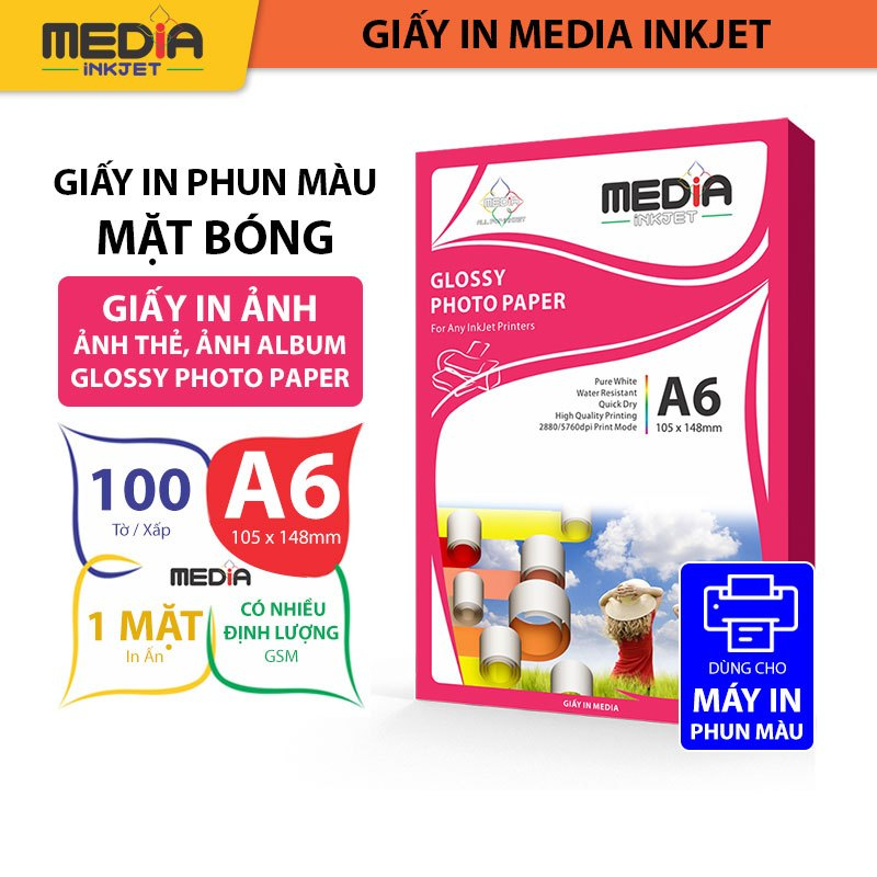 Giấy In Ảnh Media A6 1 Mặt Bóng Giấy In Media Photo Glossy Paper Giấy Bóng In Phun Màu Nhiều GSM