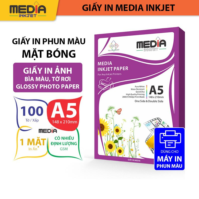 Giấy In Ảnh Media A5 1 Mặt Bóng Giấy In Media Photo Glossy Paper Giấy Bóng In Phun Màu Nhiều GSM