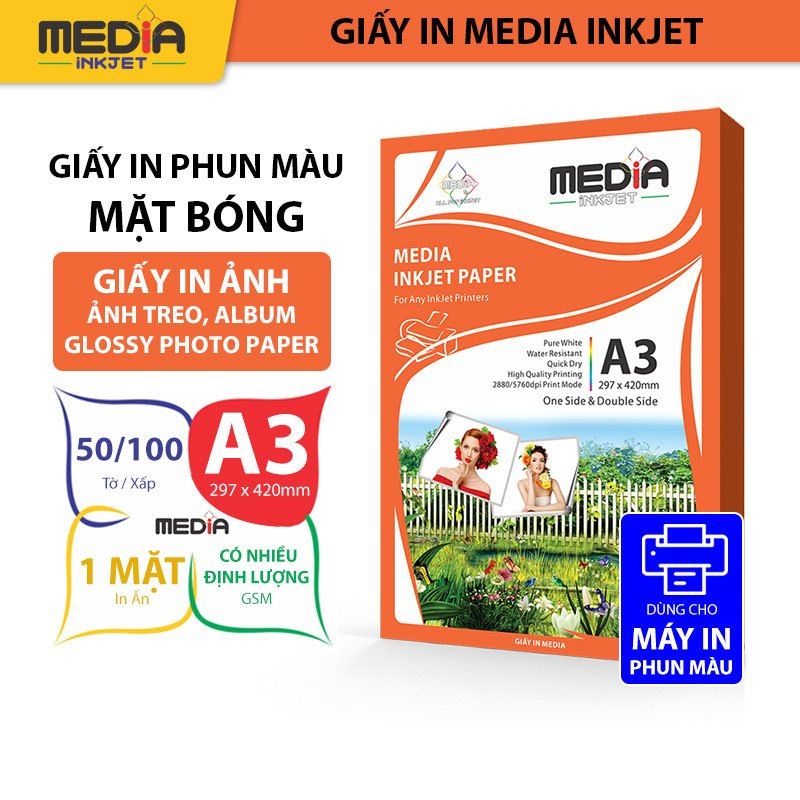 Giấy In Ảnh Media A3 1 Mặt Bóng Giấy In Media Photo Glossy Paper Giấy Bóng In Phun Màu Nhiều GSM