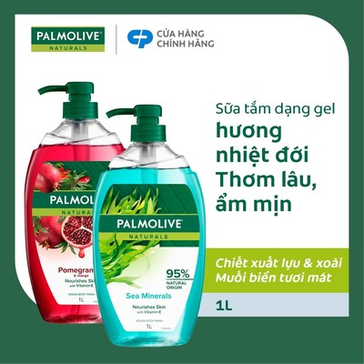 Bộ 2 sữa tắm Palmolive dạng gel chiết xuất Lựu & Xoài và Muối biển cho da mềm mịn, thơm sảng khoái 1L