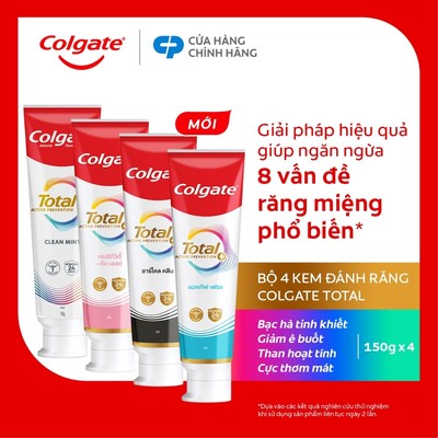 Bộ 4 Kem đánh răng Colgate Total sạch sâu bảo vệ, ngăn ngừa 8 vấn đề răng miệng 150g/ tuýp