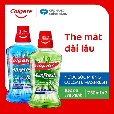 Bộ 2 nước súc miệng Colgate Maxfresh the mát dài lâu gấp 10X - diệt 99,9% vi khuẩn - 750ML