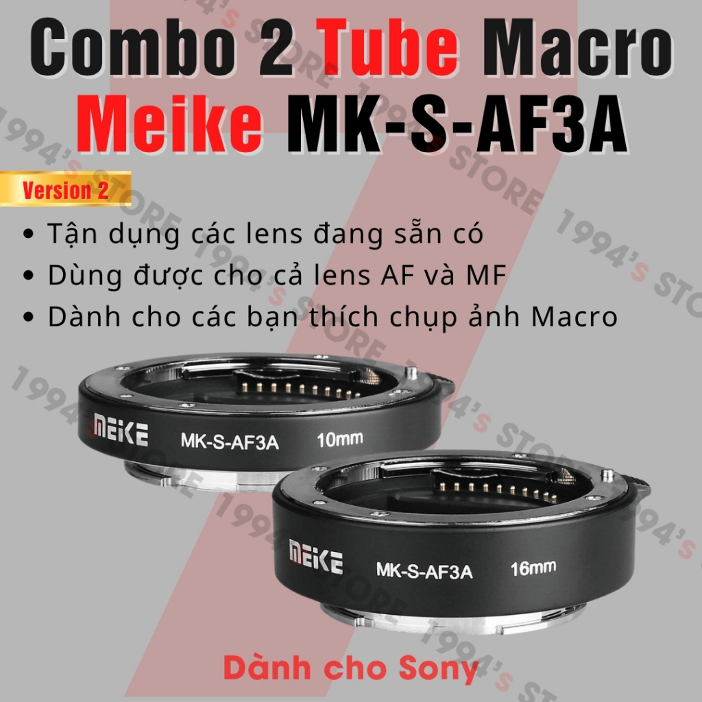 Combo 2 ống Tube Macro AF Meike MK-S-AF3A dành cho máy ảnh Fujifilm, Sony, M4/3 và Canon EOS M - Ngà