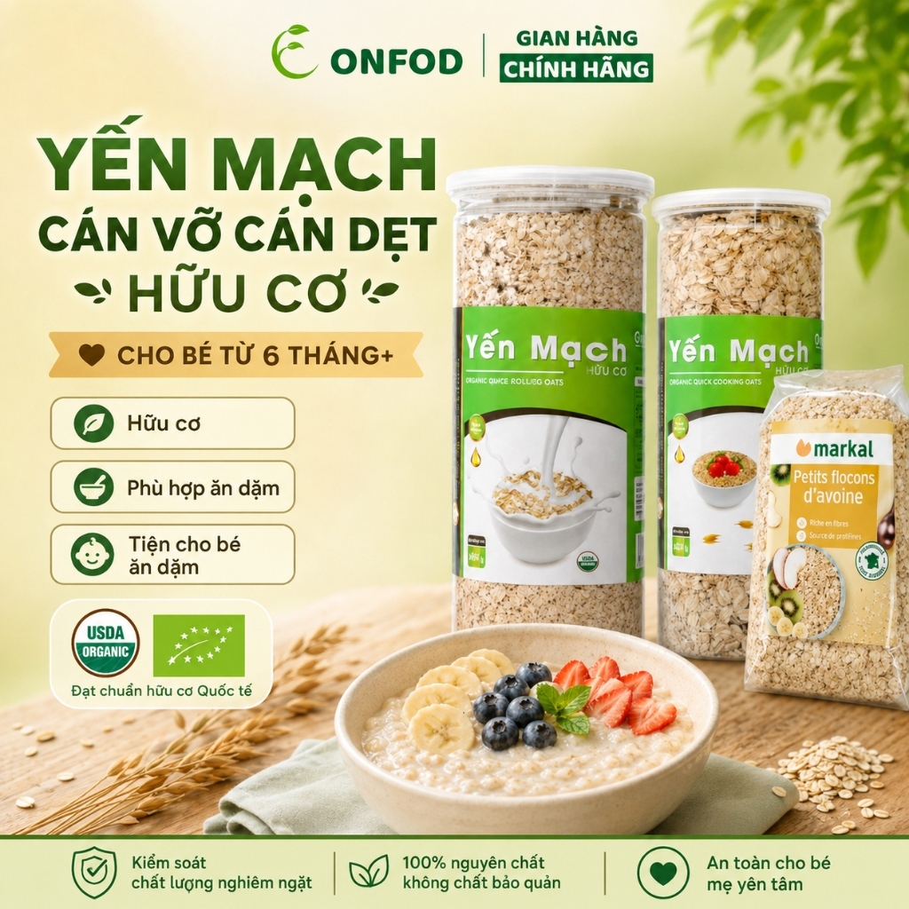 Yến mạch hữu cơ Markal cho bé ăn dặm ONFOD yến mạch cán mỏng Úc organic nấu cháo làm bánh