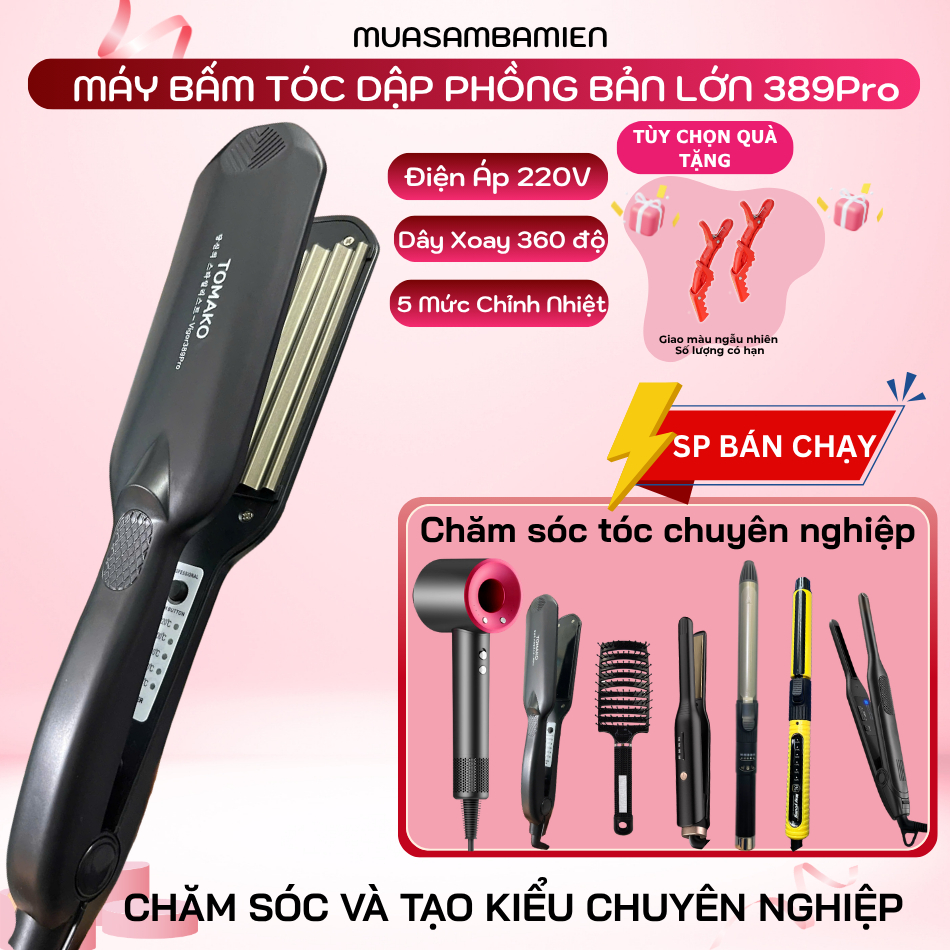 Máy bấm tóc, máy dập phồng chân tóc, máy dập xù, bấm mè bản lớn Cao Cấp Vigor Pro 389 Chuẩn Salon