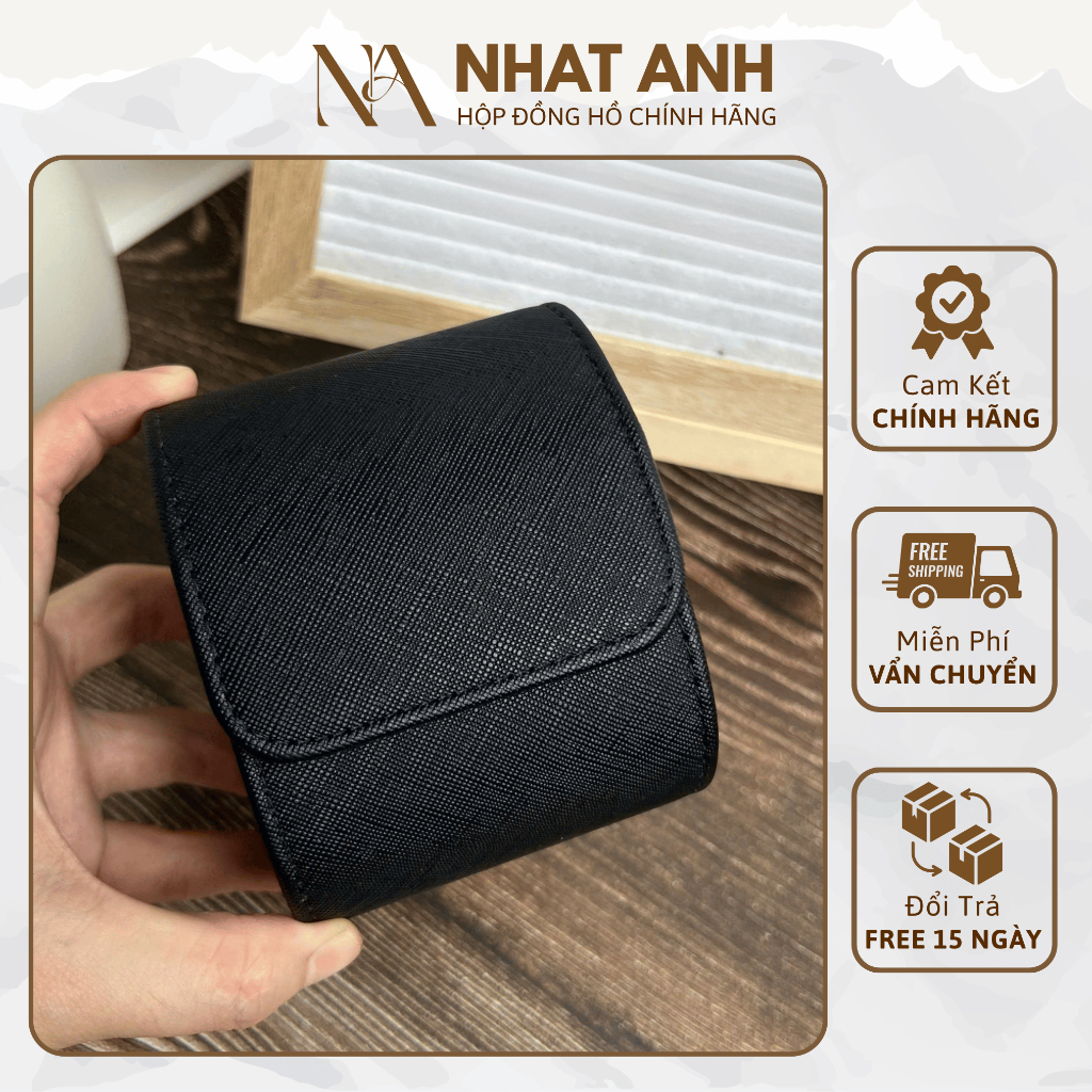 Hộp Đồng Hồ Nhật Anh Box Da PU Vân Chéo Một Ngăn Màu Đen Cao Cấp Bảo Hành 6 Tháng