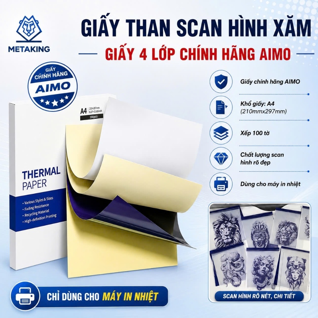 Xấp 100 Tờ Giấy Than Scan Hình Xăm TATOM08F - Giấy Scan 4 Lớp - Dùng Cho Máy M08F [GIẤY CHÍNH HÃNG A