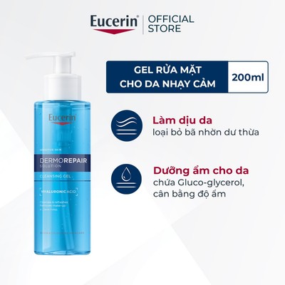 [KOL x Eucerin]Gel rửa mặt dịu nhẹ cho da nhạy cảm Eucerin DermoRepair Solution Cleansing Gel 200ml | Skincare