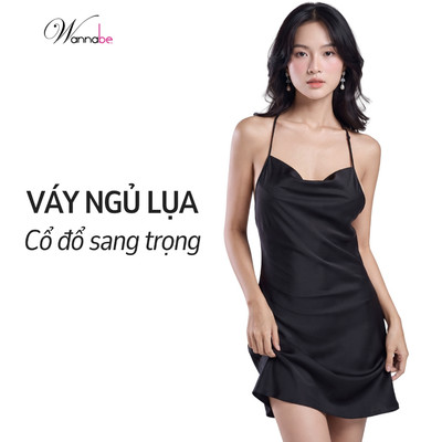 Váy ngủ lụa 2 dây cổ đổ kiêu sa cuốn hút WANNABE đầm ngủ cutout lưng phối ren gợi cảm hiện đại DN108