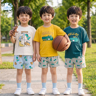 Bộ Quần Áo Cộc Tay K'S CLOSET Chất Liệu Cotton Họa Tiết Cho Bé Trai (2-14 tuổi) từ 10kg-60kg E040SIS, E051SIS