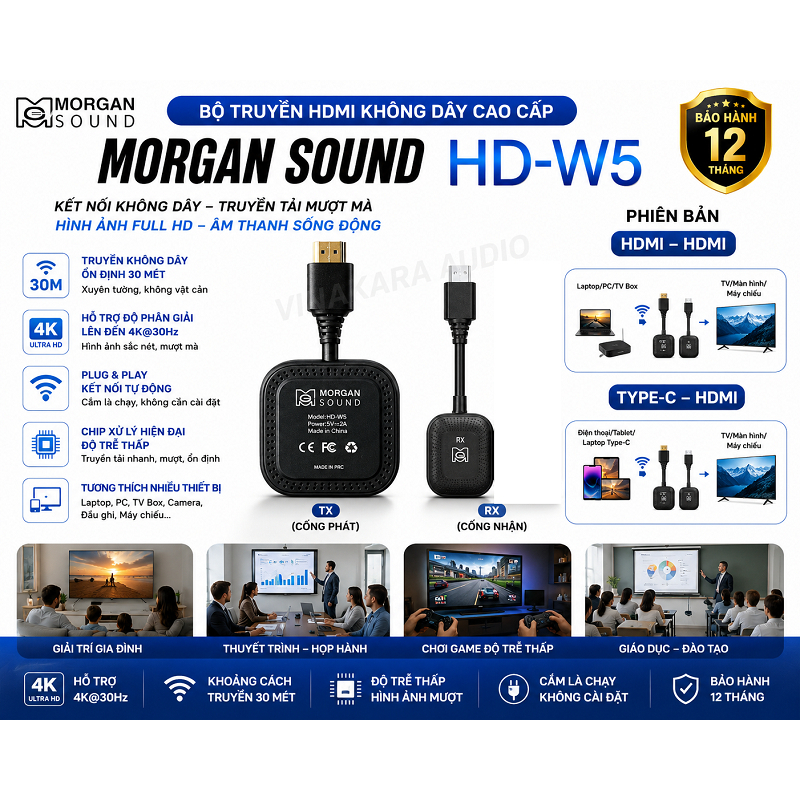 HDMI Không Dây Morgan Sound HD-W5 / HD-W5C Cao Cấp – Truyền Hình Ảnh 1080P, Sóng Khỏe 30-50M, HDMI &