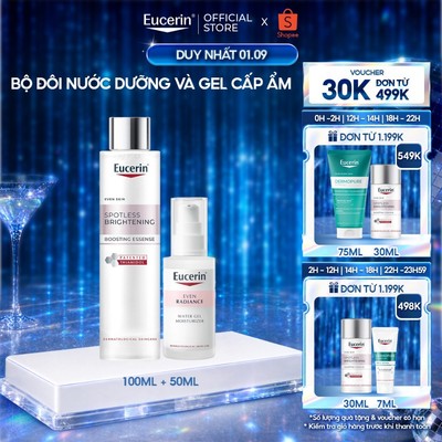 Bộ đôi nước dưỡng sáng cấp ẩm Eucerin Boosting Esensce 100ml & Gel cấp ẩm dưỡng sáng Water Gel Moisturizer 50ml