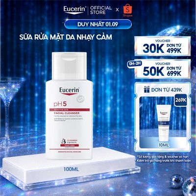 Sữa Rửa Mặt Dịu Nhẹ Cho Da Nhạy Cảm Eucerin pH5 Sensitive Skin Facial Cleanser 100ml | Skincare