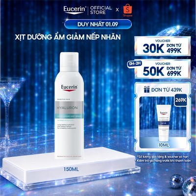 Xịt dưỡng ẩm cho da nhạy cảm Eucerin Hyaluron Moisturizing Mist Spray 150ml | Giảm nếp nhăn | Skincare